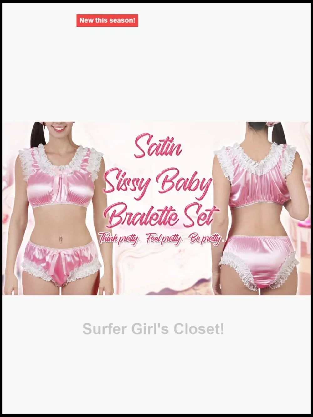 Satin Lacy Frill Ruffled Bralette Set with Lace Trim